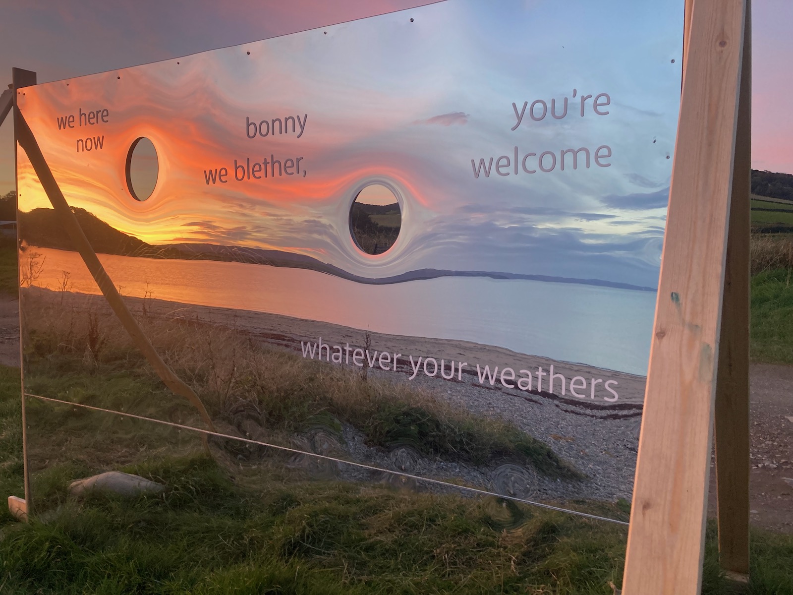 community artworks by artist luke winter for reflect project installed at community forrest and ettrick bay